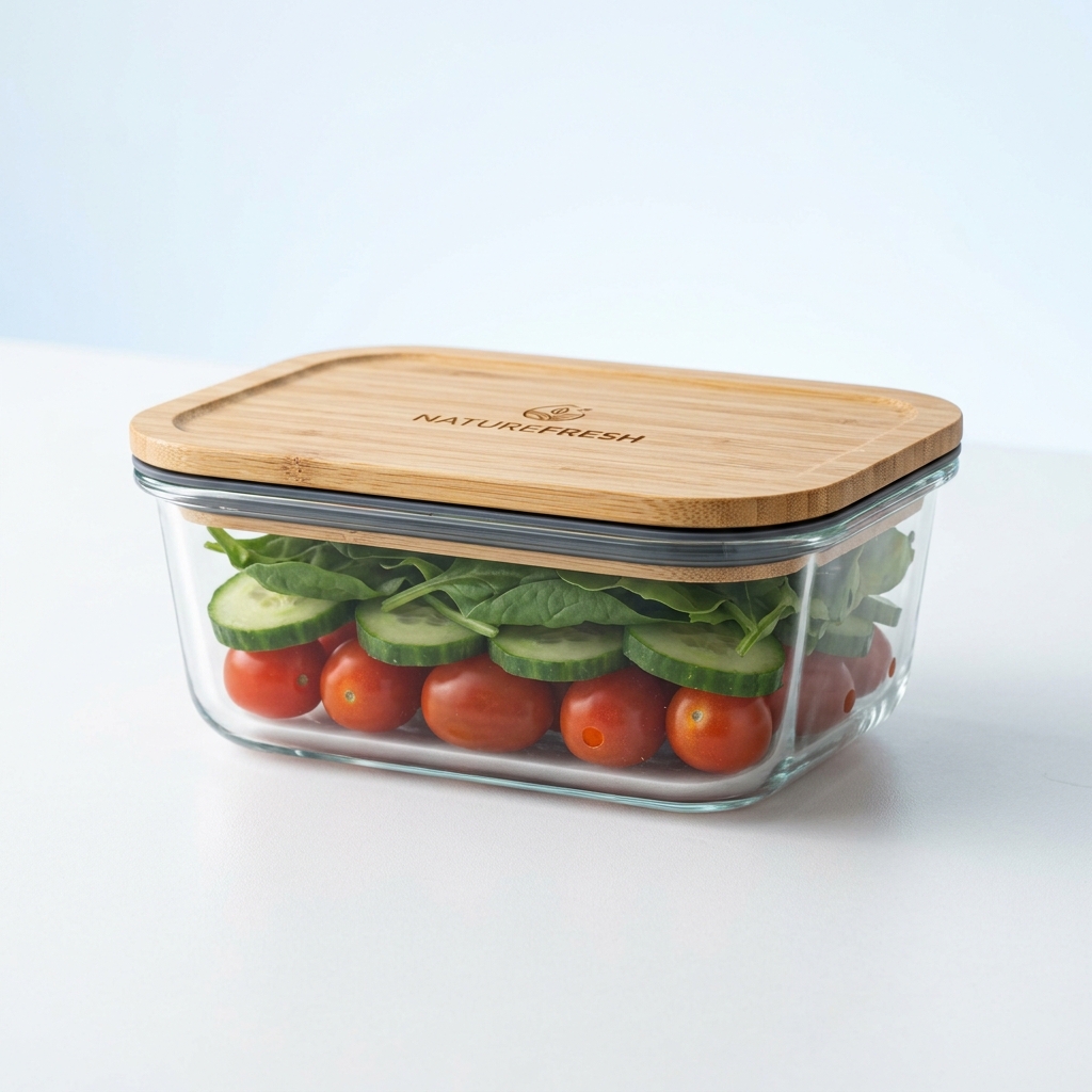 Borosilicate glass food containers with bamboo lids
